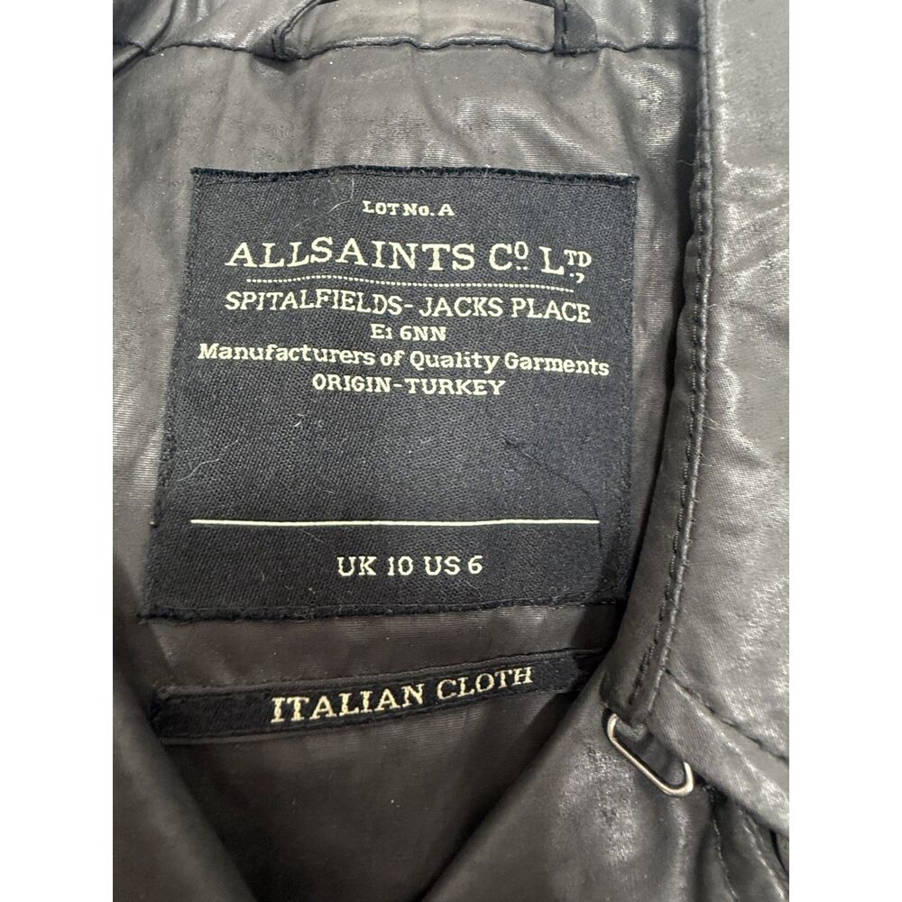 AllSaints Women's Black Waxed Hendry Trench Coat Relaxed Belted Sz 6 - Picture 2 of 6